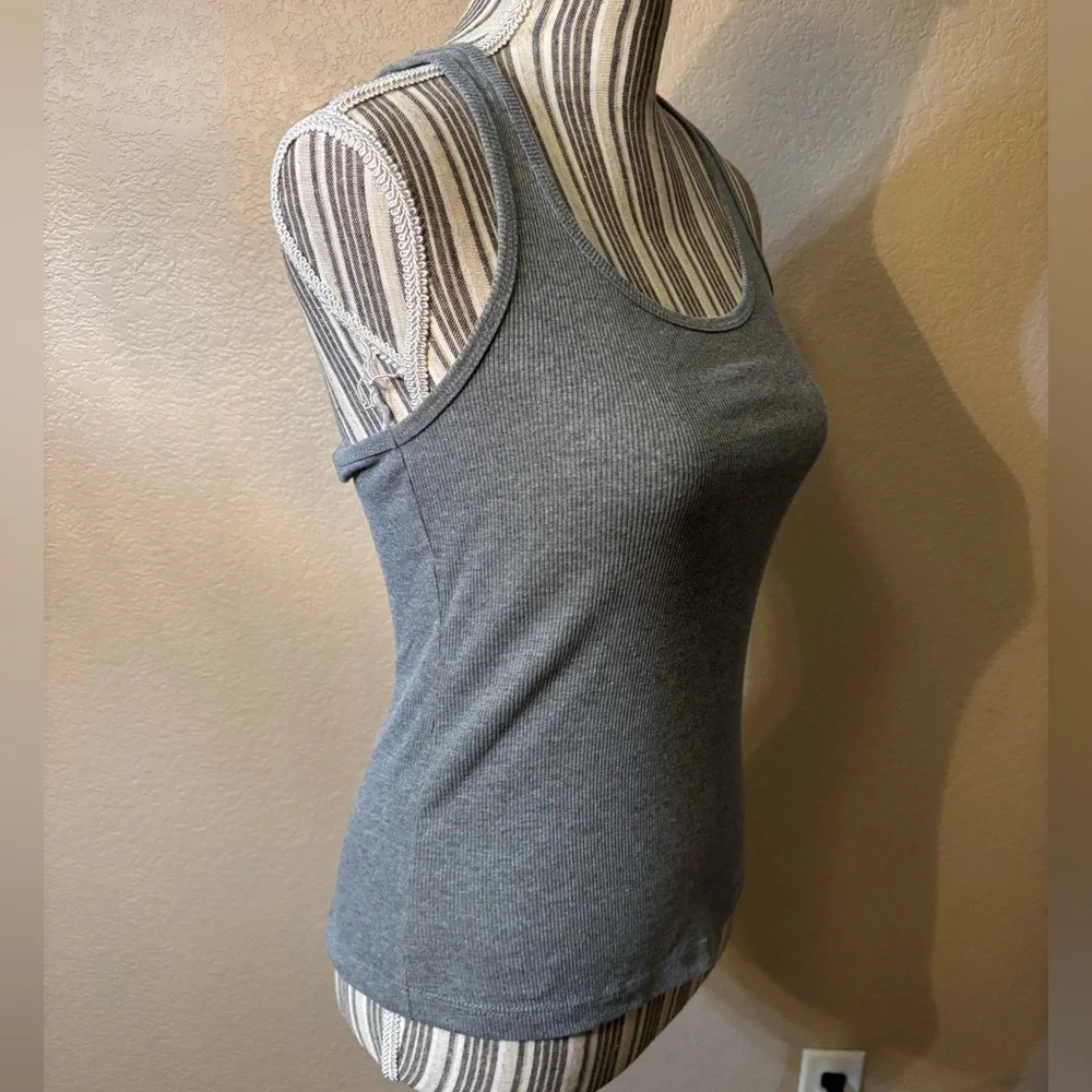 Wild Fable Tank Top Small Gray Ribbed Scoop Neck Racerback Cotton Stretch - Picture 4 of 12